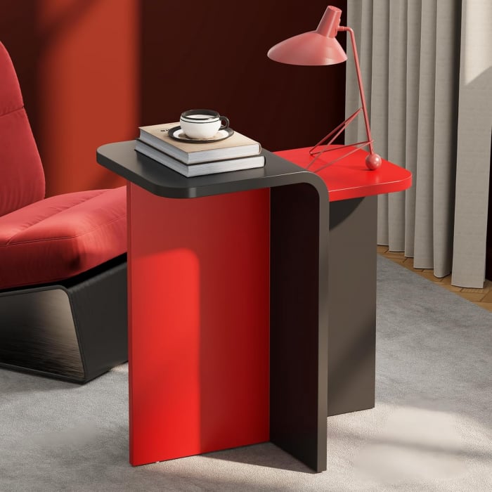 Măsuță laterală de cafea, pe 2 nivele, rosu/negru [1]