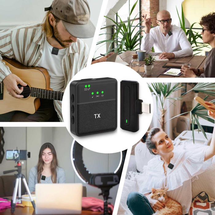 Microfon Lavalier Wireless pentru iPhone, Android, Computer, Laptop, Microfon Lapel Profesional Plug & Play 2.4GHz [8]