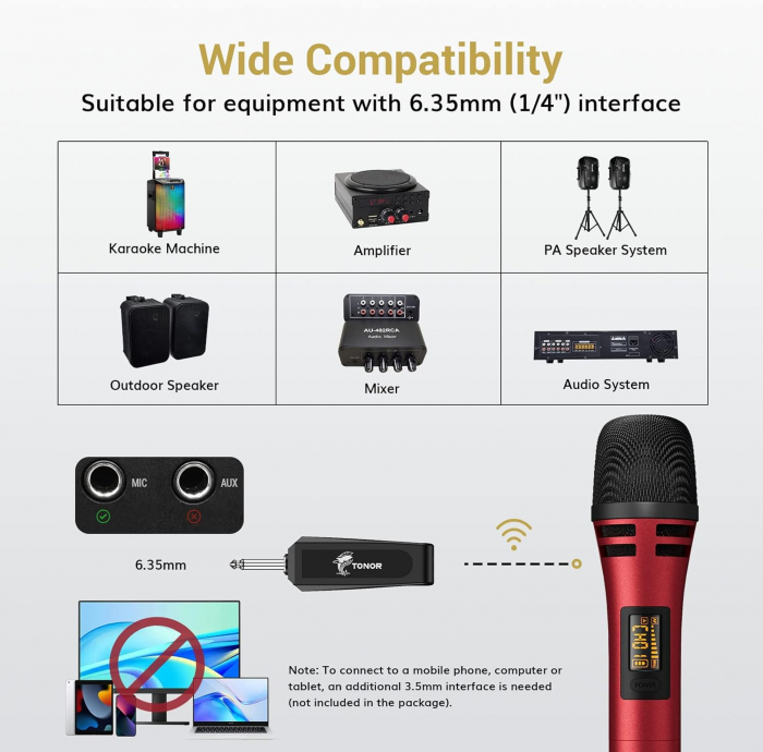 Microfoane wireless reincarcabile 5 canale reglabile pentru Karaoke, Cântăreț, DJ, petrecere, Vorbire, Negru [6]