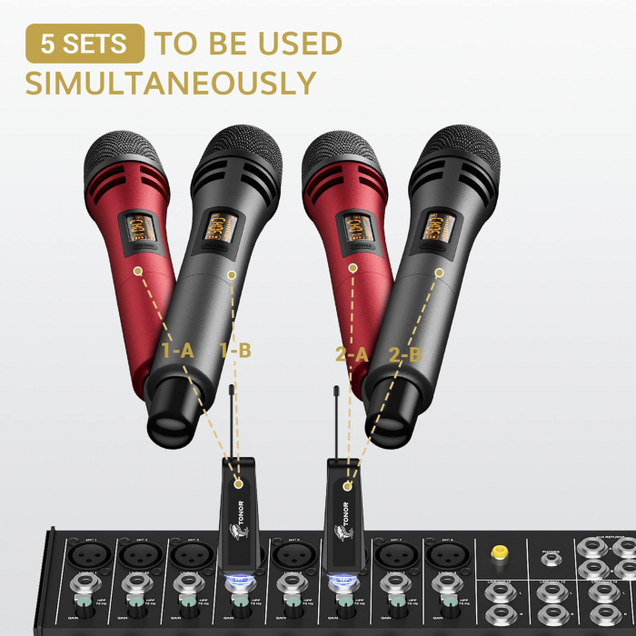 Microfoane wireless reincarcabile 5 canale reglabile pentru Karaoke, Cântăreț, DJ, petrecere, Vorbire, Negru [7]