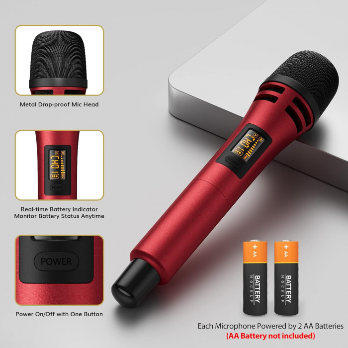 Microfoane wireless reincarcabile 5 canale reglabile pentru Karaoke, Cântăreț, DJ, petrecere, Vorbire, Negru [4]