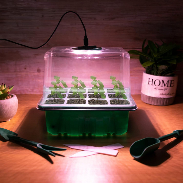 Minisera 5 cutii de germinare rasaduri cu 60 celule si lampi de crestere [4]