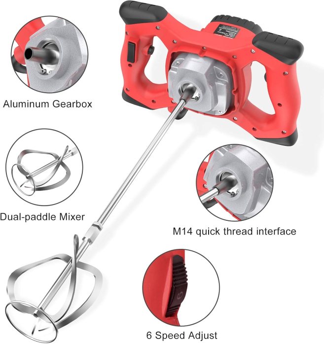 Mixer Electric Mortar și Vopsea, 2100W, 6 Viteze, Paletă Dublă [2]
