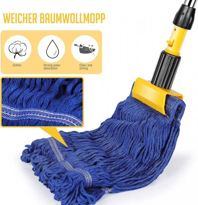 Mop industrial cu 2 capete galben/albastru si maner din otel 162 cm [3]