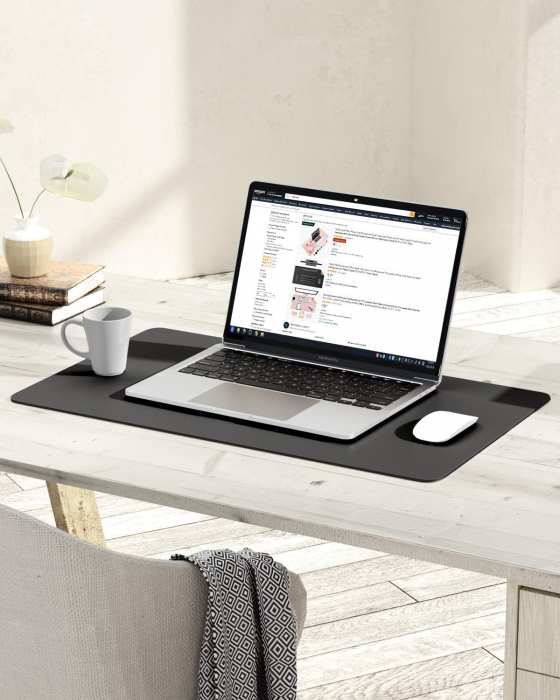 Mouse pad 60x35 cm gri inchis, din piele artificiala, impermeabil, moale [2]