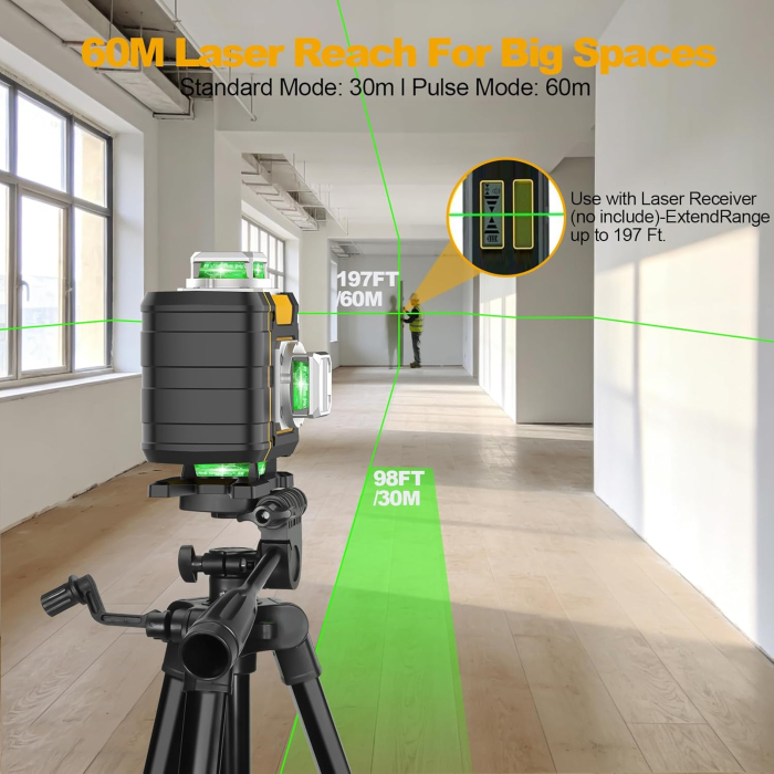Nivela laser 3D în cruce cu 16 linii 2 acumulatori 3600mAh, autonivelanta 4x360°, trepied [3]
