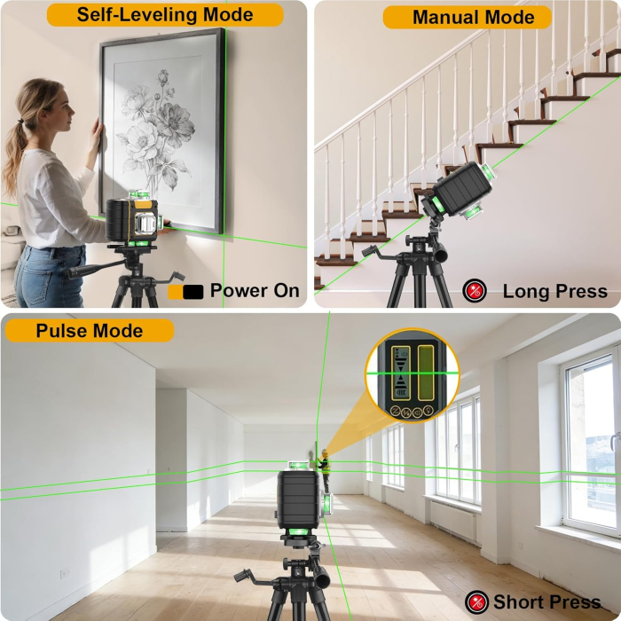 Nivela laser 3D în cruce cu 16 linii 2 acumulatori 3600mAh, autonivelanta 4x360°, trepied [2]