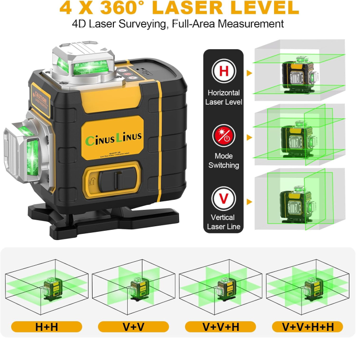 Nivela laser 3D în cruce cu 16 linii 2 acumulatori 3600mAh, autonivelanta 4x360°, trepied [8]