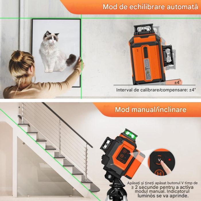 Nivela laser 3D în cruce cu 12 linii reincarcabila Li-Ion 5200mAh, autonivelanta 3x360°, telecomanda [3]