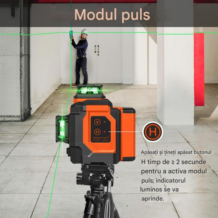 Nivela laser 3D în cruce cu 12 linii reincarcabila Li-Ion 5200mAh, autonivelanta 3x360°, telecomanda [4]