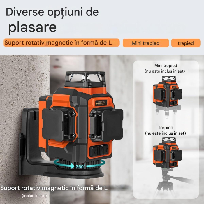 Nivela laser 3D în cruce cu 12 linii reincarcabila Li-Ion 5200mAh, autonivelanta 3x360°, telecomanda [7]