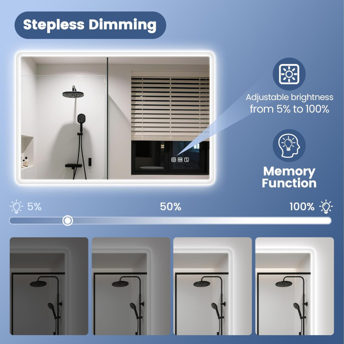 Oglinda de baie 60x80cm cu iluminare LED in 3 culori, cu Bluetooth și anti-aburire, memorie, IP44 [5]