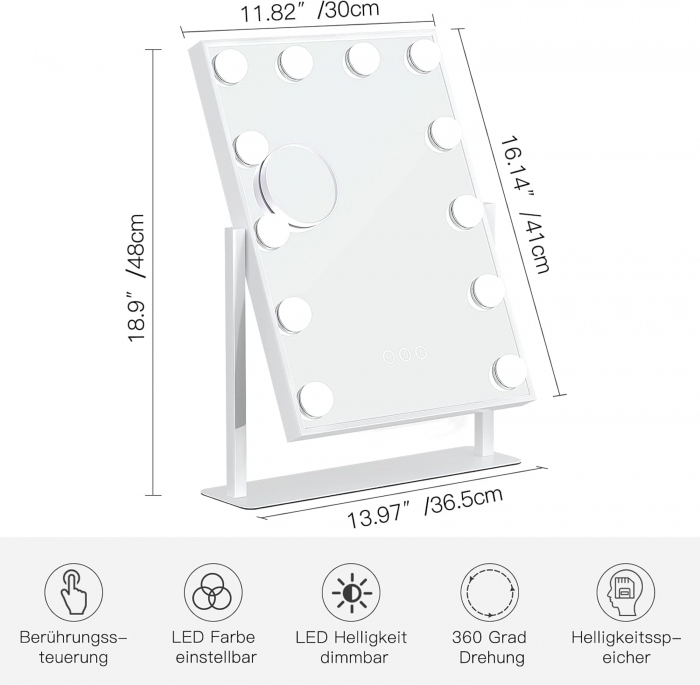 Oglinda Hollywood  de machiaj cu 14 LED-uri 30 x 41 cm [4]