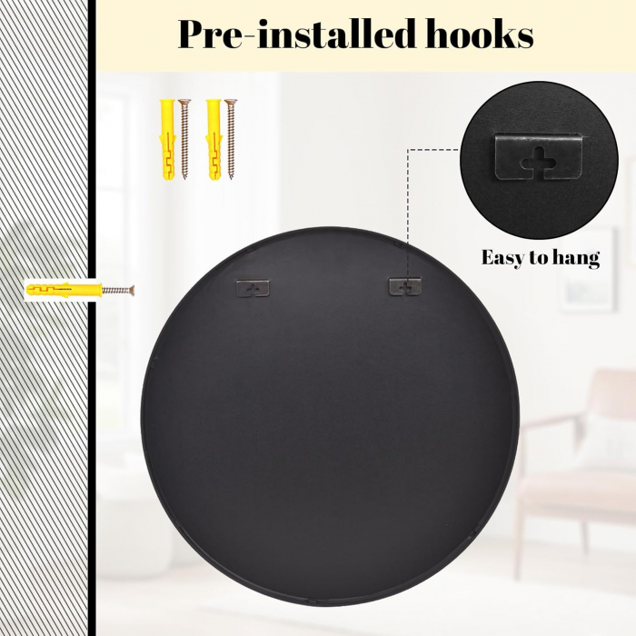 Oglinda rotunda diametru 50 cm, cu rama metal neagra 3 cm si 2 cleme pentru fixare [5]