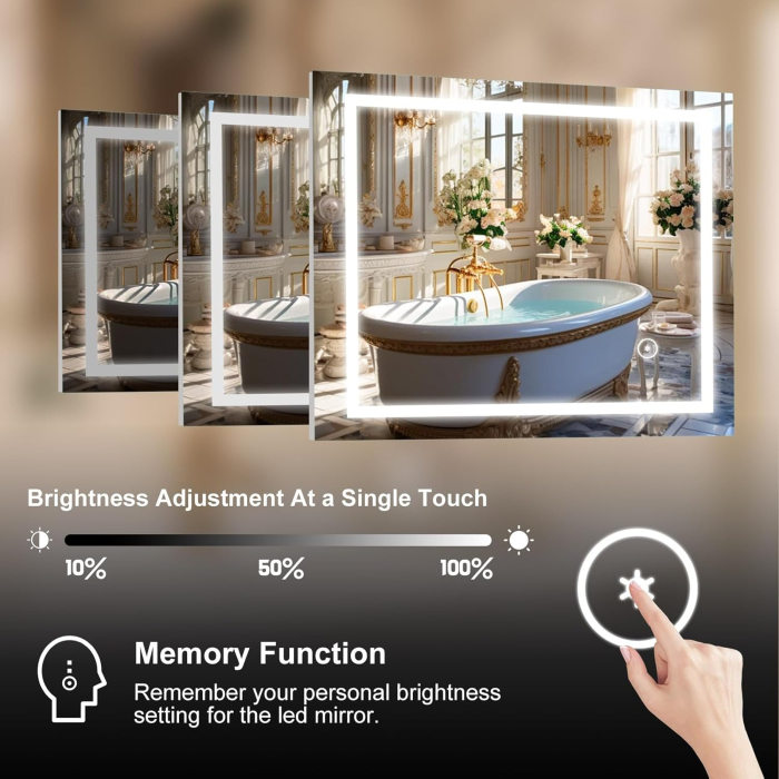 Oglinda de baie cu iluminare LED 6500K Bianco Freddo, Touch si dezaburire 60x100 cm [2]