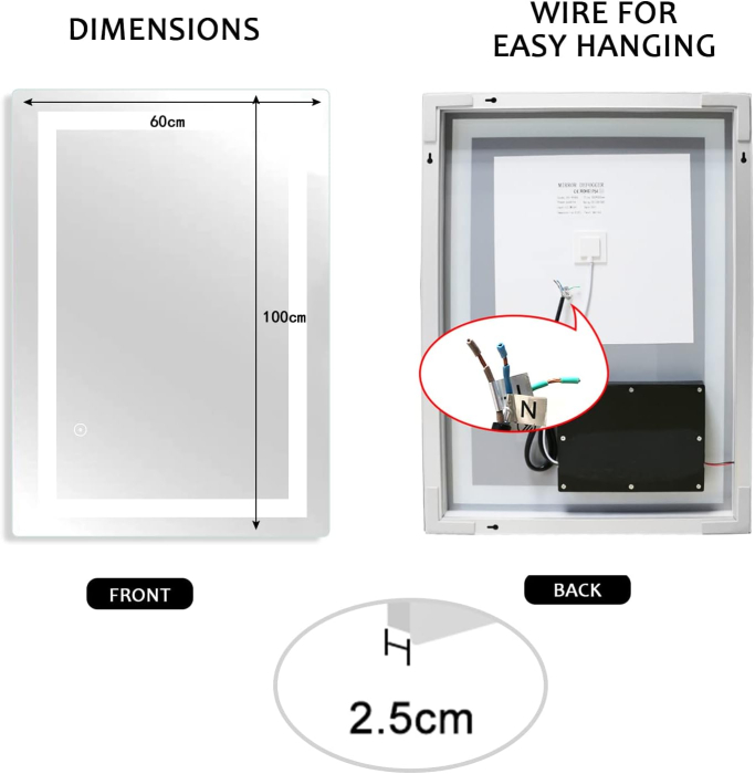 Oglinda de baie cu iluminare LED 6500K Bianco Freddo, Touch si dezaburire 60x100 cm [7]