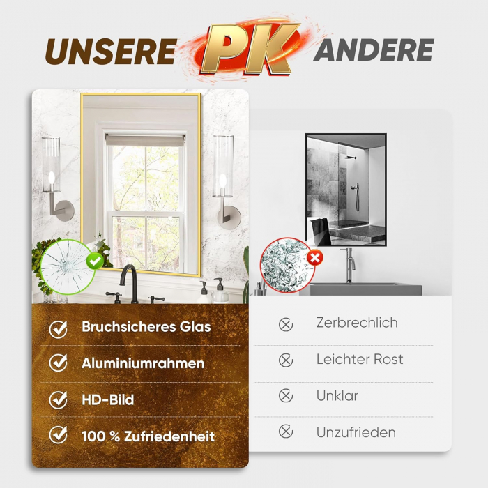 Oglinda suspendata cu rama metal argintie 80x60x4 cm [4]