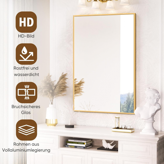 Oglinda suspendata cu rama metal argintie 80x60x4 cm [7]