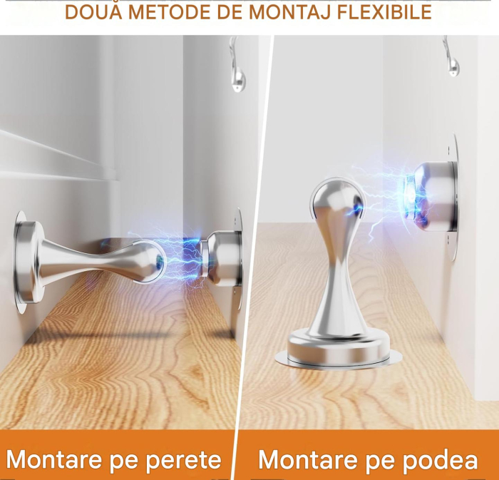 Opritor metalic argintiu pentru usi, cu retinere magnetica, fara gaurire, set 2 buc [3]