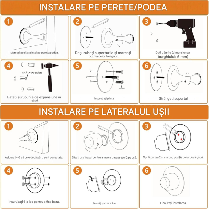 Opritor metalic argintiu pentru usi, cu retinere magnetica, fara gaurire, set 2 buc [6]