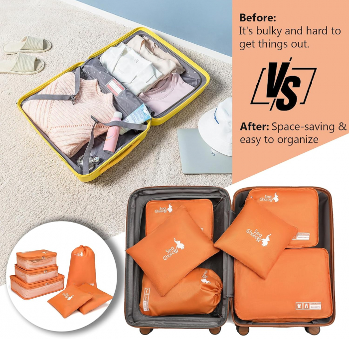Organizatoare spatiu valize si bagaje-set 6 piese portocalii [6]