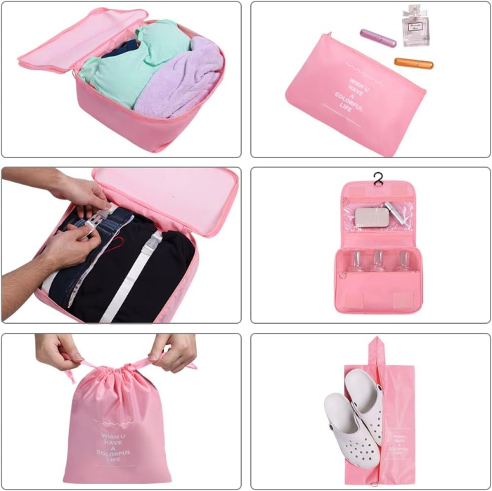 Organizatoare spatiu valize si bagaje-set 8 piese Roz [5]