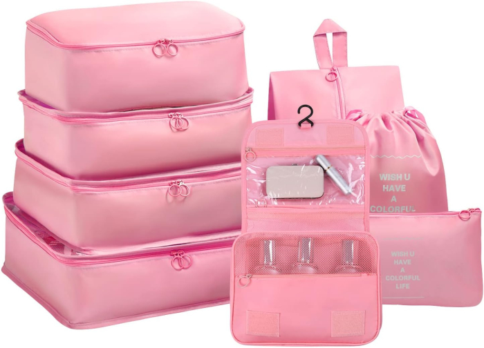 Organizatoare spatiu valize si bagaje-set 8 piese Roz [8]