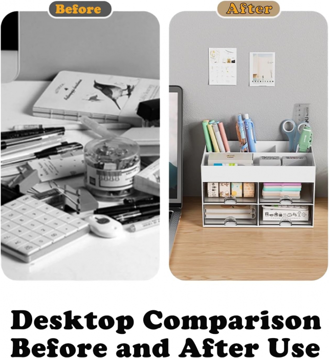 Organizator alb de birou cu 6 compartimente, 4 sertare, 21 x 14,5 x 12,5 cm [4]