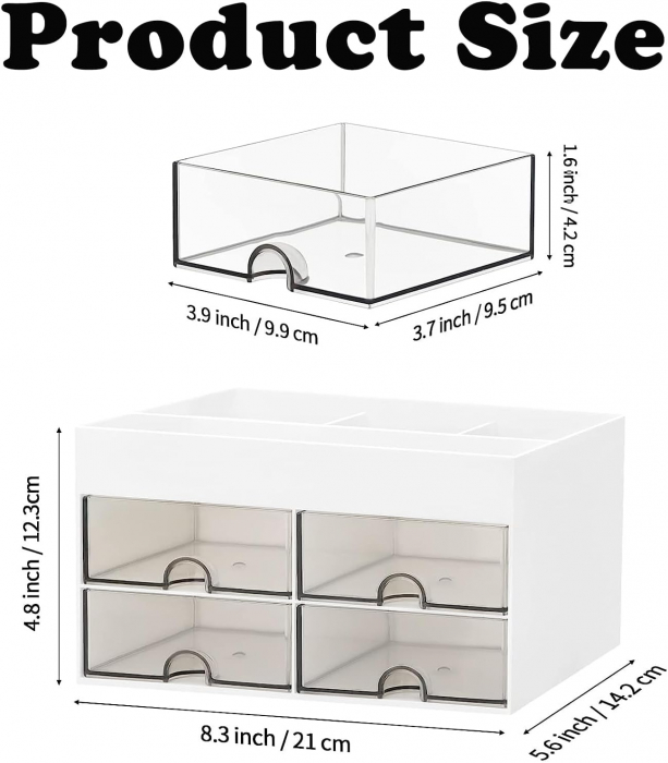 Organizator alb de birou cu 6 compartimente, 4 sertare, 21 x 14,5 x 12,5 cm [2]