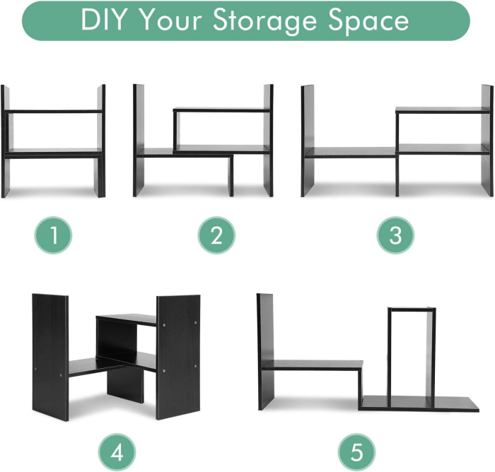 Organizator negru de birou din lemn, design geometric 85x17x46 cm [7]