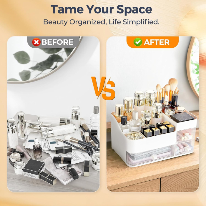 Organizator cosmetice, bijuterii, accesorii, cu 3 sertare si 14 compartimente Alb [5]