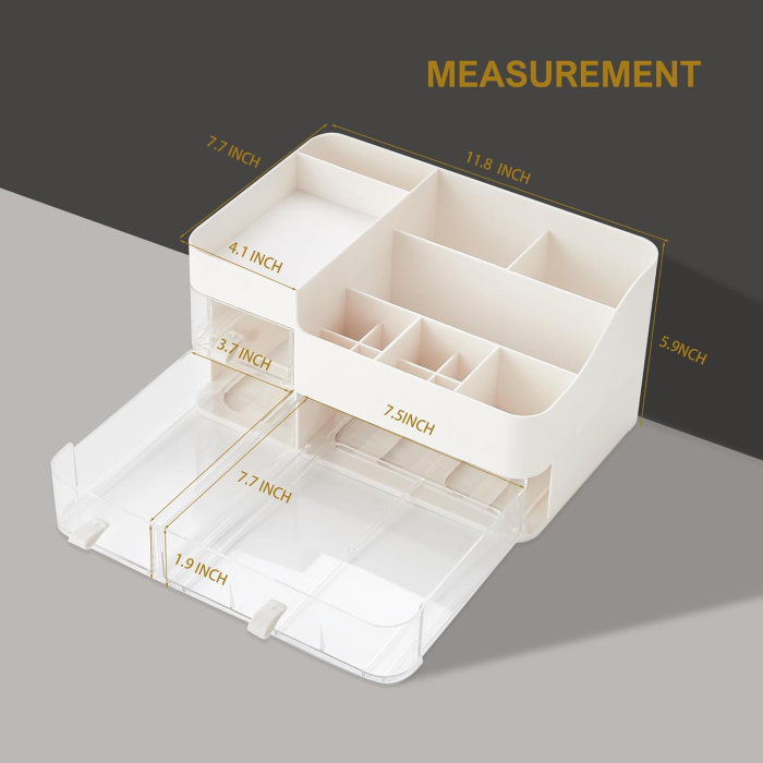 Organizator cosmetice, bijuterii, accesorii, cu 3 sertare si 14 compartimente Alb [3]