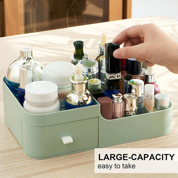 Organizator cosmetice, bijuterii, accesorii, cu sertar si 6 compartimente Verde [7]