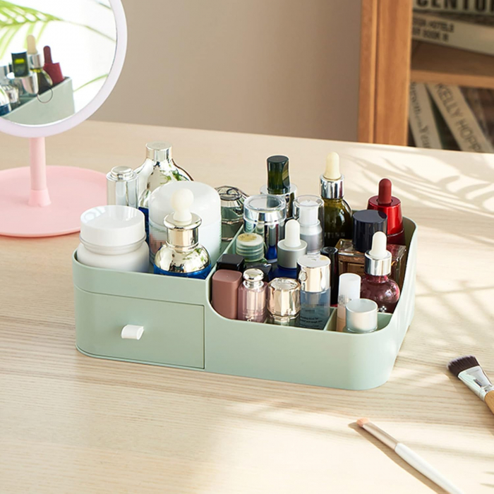 Organizator cosmetice, bijuterii, accesorii, cu sertar si 6 compartimente Verde [8]