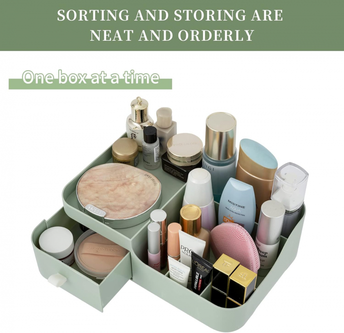 Organizator cosmetice, bijuterii, accesorii, cu sertar si 6 compartimente Verde [5]