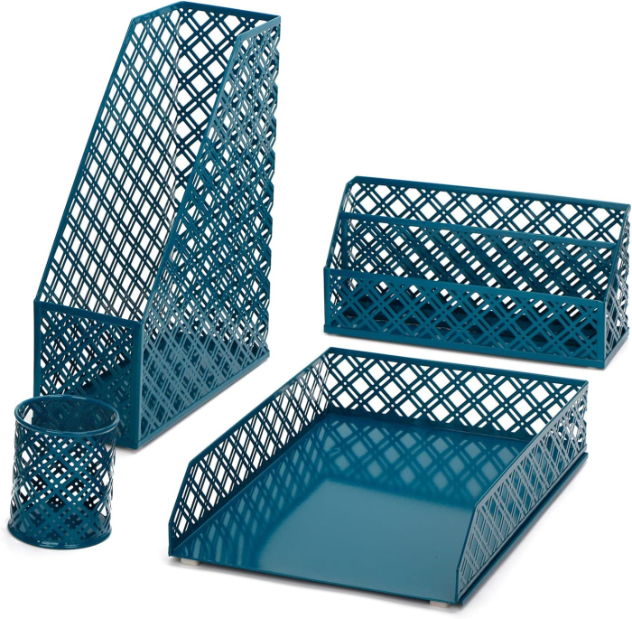 Organizator de birou din metal cu plasa, 4 piese [1]
