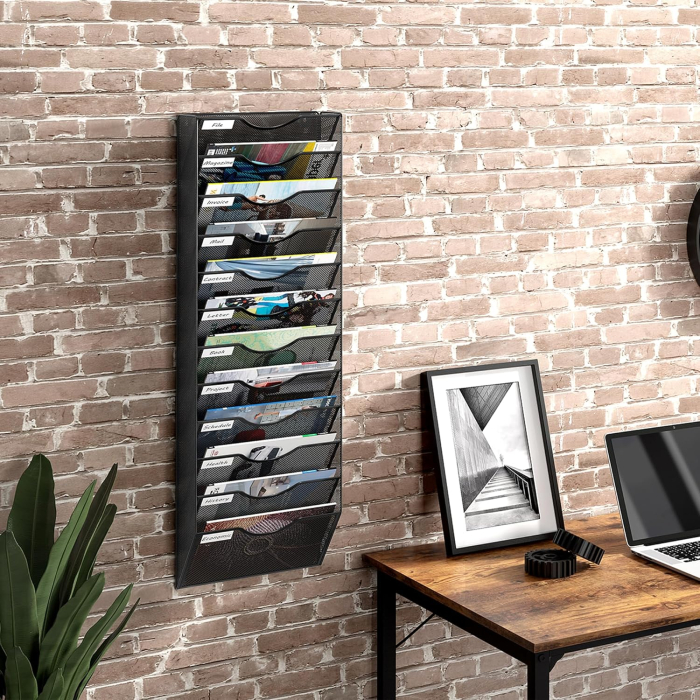 Organizator de birou din metal cu plasa, montat pe perete, 12 buzunare 32.5x10.1x96 cm [5]