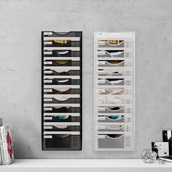 Organizator de birou din metal cu plasa, montat pe perete, 12 buzunare 32.5x10.1x96 cm [6]