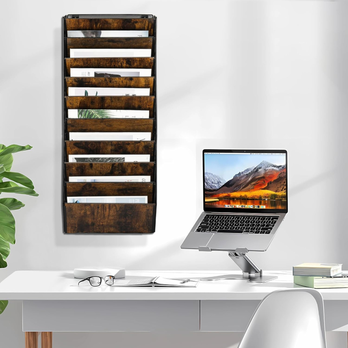 Organizator de birou din metal cu plasa, montat pe perete, 10 buzunare 33x18x82,4cm [8]