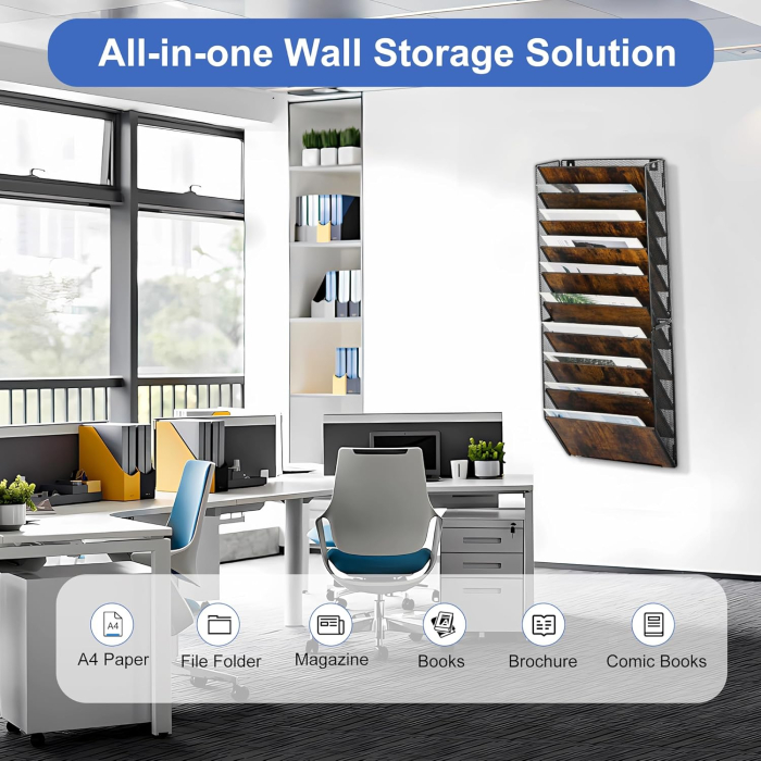 Organizator de birou din metal cu plasa, montat pe perete, 10 buzunare 33x18x82,4cm [7]