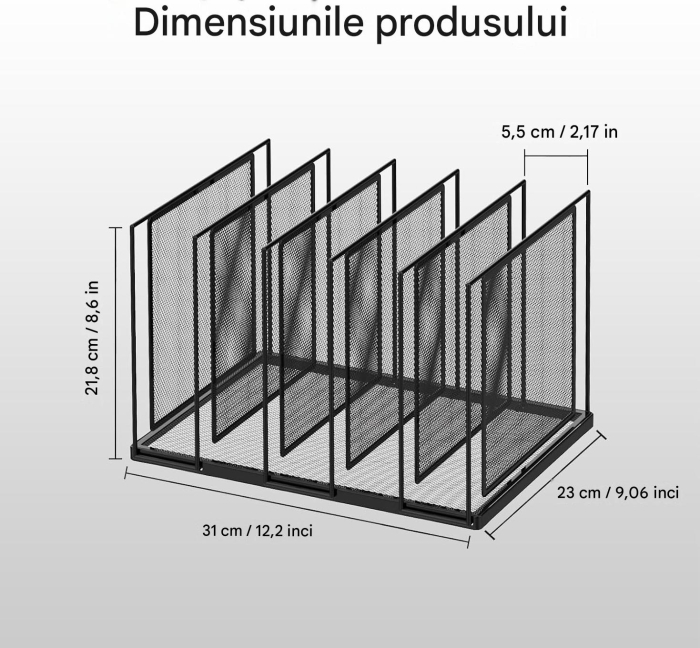 Organizator de birou din metal cu plasa, montat pe perete, 11 buzunare 30x10.5x70 cm - Copie [2]