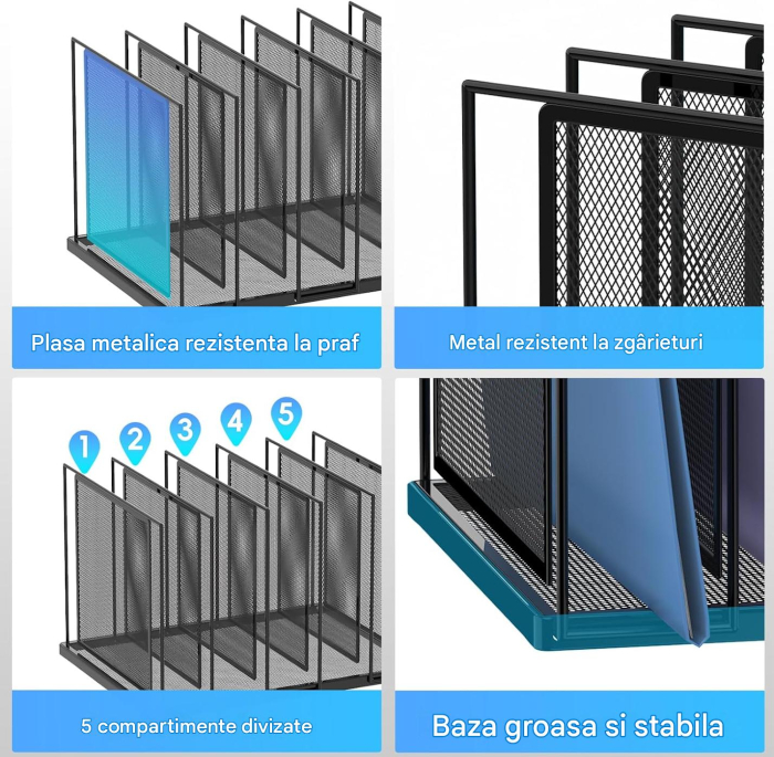 Organizator de birou din metal cu plasa, montat pe perete, 11 buzunare 30x10.5x70 cm - Copie [5]