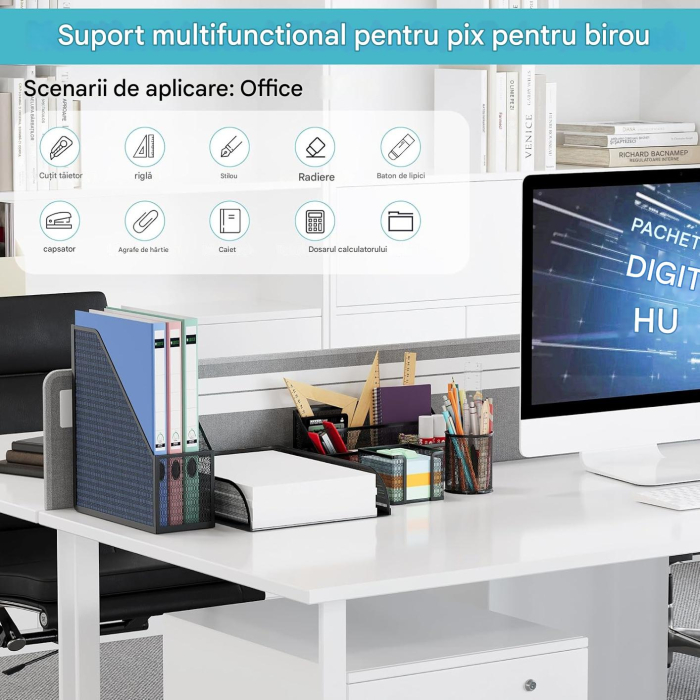 Organizator de birou dinplasa metal Negru, 5 piese individuale [5]