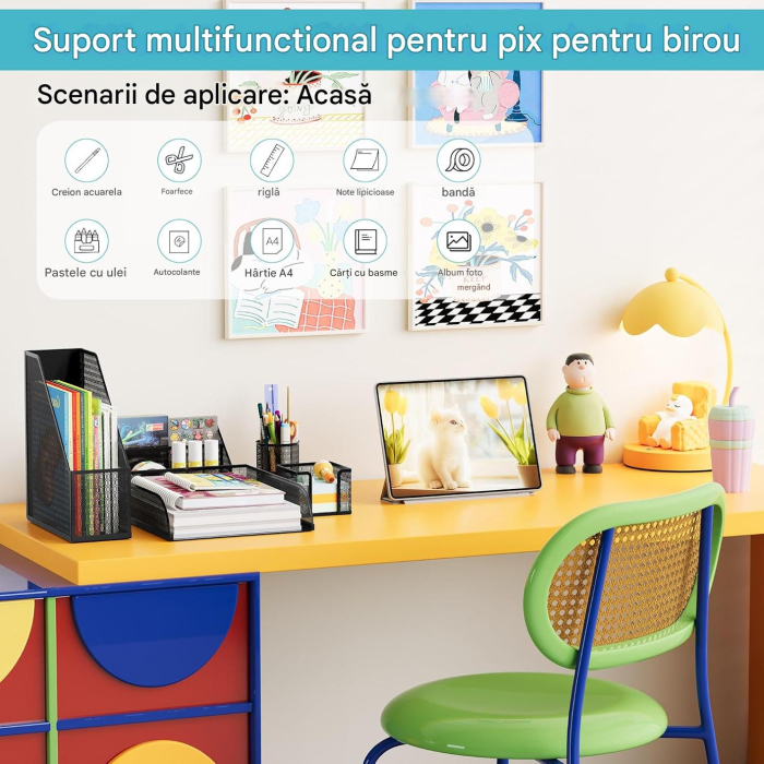 Organizator de birou dinplasa metal Negru, 5 piese individuale [4]