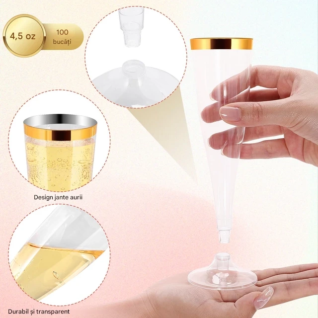 Pahare de sampanie din plastic, set 30 bucati de 133 ml [3]