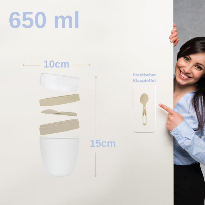 Pahar pentru pranz cu capac detasabil si lingurita, bej 650ml [3]
