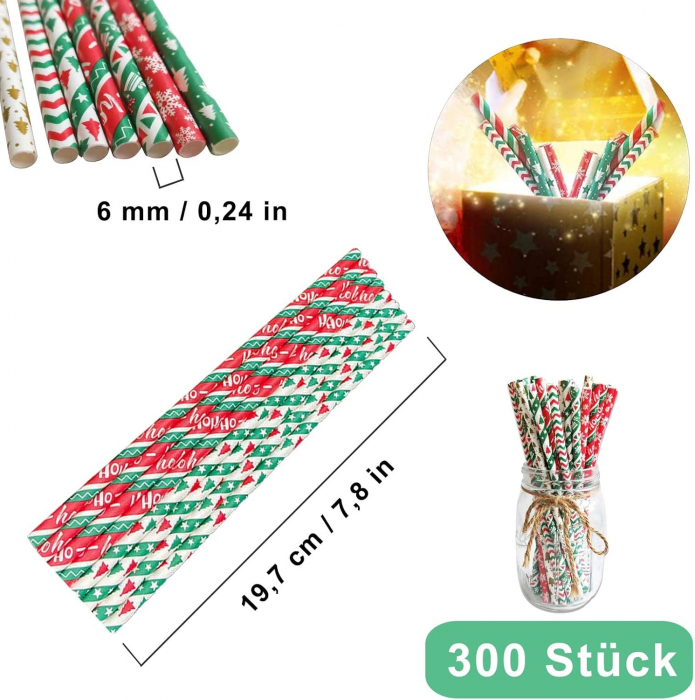 Paie de băut de unica folosinta din hartie, modele colorate, set 300 bucati [3]