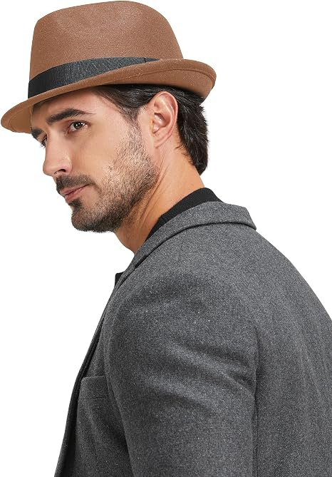 Pălărie Damă și Bărbați Fedora Trilby din Fetru, Bor Îngust, Panglică Decorativă, Reglabilă, Mărimi 61.5, Stil Vintage [4]