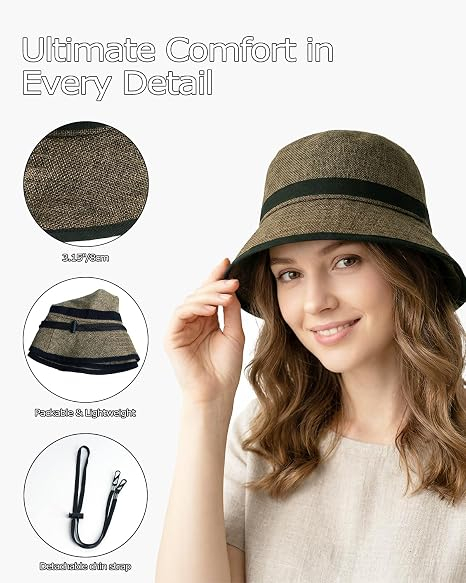 Pălărie Bucket Damă și Bărbați pentru Cap Mare, Bor Larg, Material Aspect In, Respirabilă, Șnur Reglabil, neagra 2XL [5]
