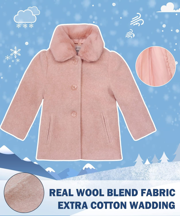 Palton casual pentru fetite, imblanit, cu guler si nasturi, roz 4 ani [5]